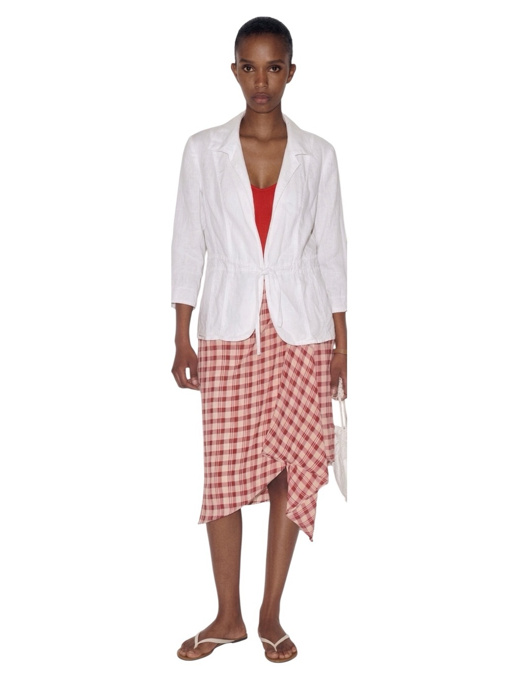 Gerry Weber Linen Blazer 12 White Slit Ties Lightweight Fitted Minimalist Open